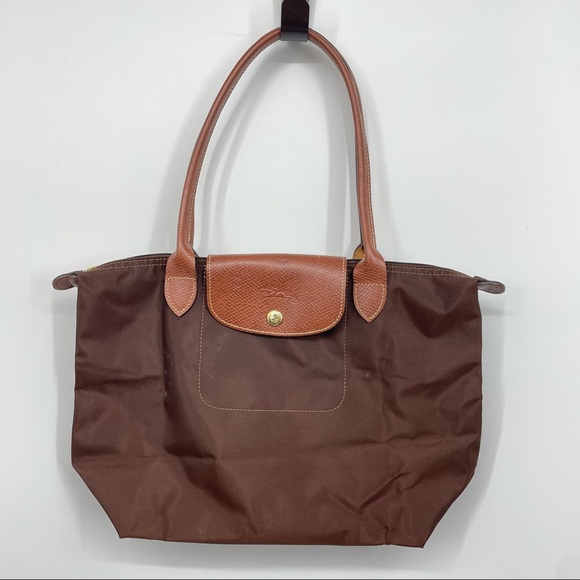 Longchamp Handbags - Longchamp Brown Nylon & Leather Le Pliage Shopping Tote Purse